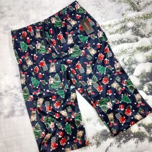 NWT Hawke & Co Mens Festive Pup PJ Bottoms Blue Holiday Pug Dog size Medium